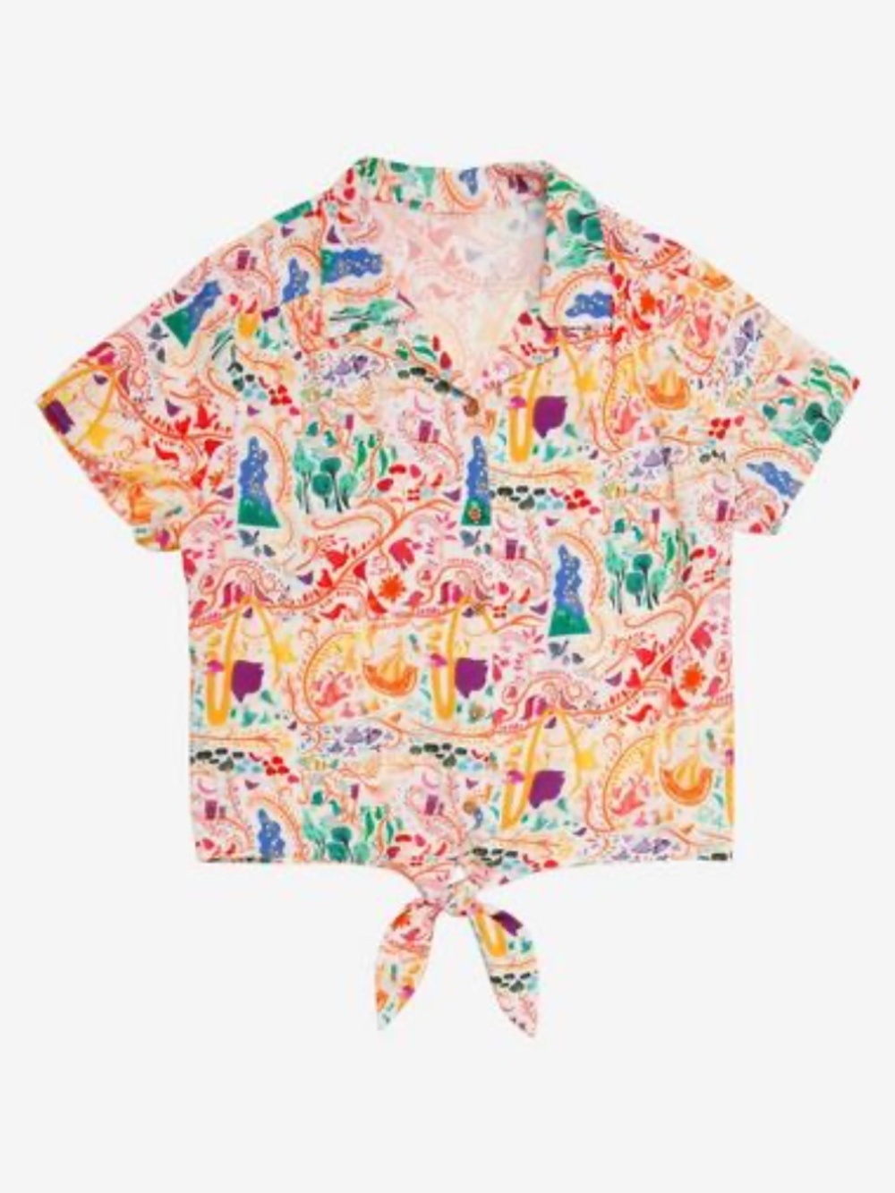 Her Universe Disney Tangled Paint Scene Women's Tie-Front Woven Top